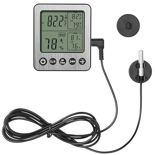 Digital Refrigerador Congelador Nevera Termómetro con Sensor Extra Reptil Termómetro Higrómetro Max y min Recuerda Negro ZZ20