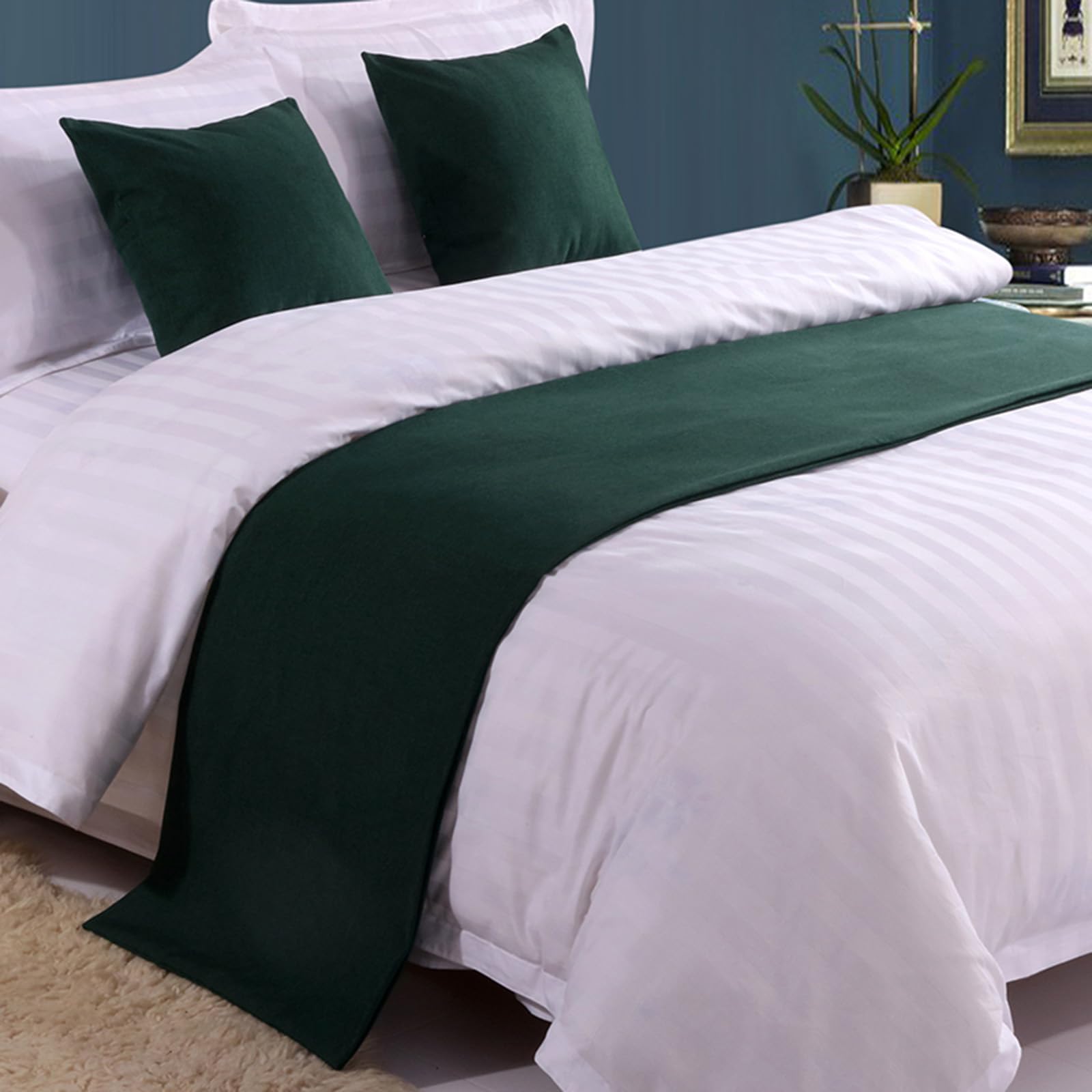 QRGMKL Premium Bed Runner for Foot of Bed, Solid Color Bed Scarf Cotton Linen Bedspread Home Decoration Hotel Bedroom Bedding Protector-Dark Green||180X50cm for 1.2m Bed