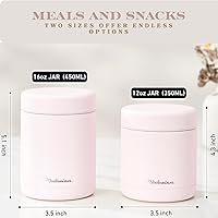 Vista 5 de Juego de 2 tarros de alimentos aislados de acero inoxidable (16 onzas + 12 onzas), boca ancha, termo de sopa para almuerzo de comida caliente