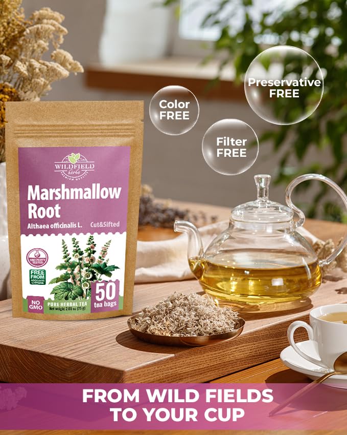 Image of 50 Bags Dried Marshmallow Root Tea Marshmallow Root Herb Herbal Tea (Althaea Officinalis) - 50 Count Bags Cut Sifted Herb Raiz De Malvavisco