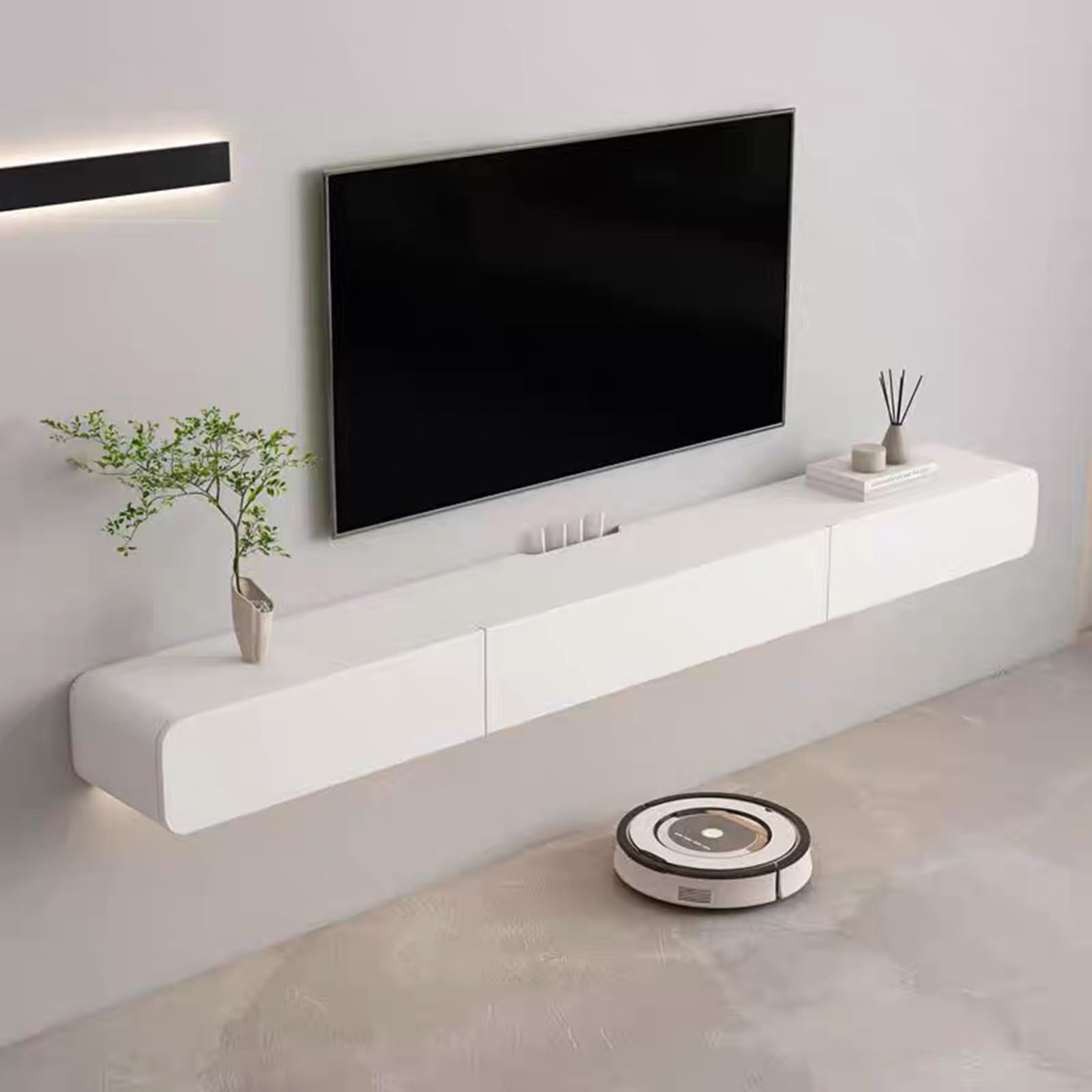 FPIGSHS Wall Mounted Media Console with 2 Drawers Solid Wood Floating TV Stand Hanging TV Shelf Entertainment Center TV Cabinet, for Home Office (B,