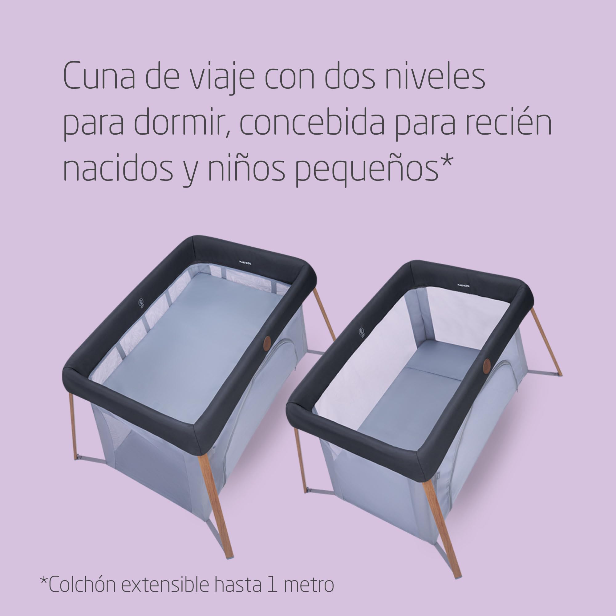 Maxi-Cosi Iris2, 2 en 1 Cuna de Viaje Bebé, de 0 a 3 Años, 0-15 kg, Cuna Bebé, 2 Niveles para Dormir, Ventana Lateral de Entrada, Ligera y Plegable, Colchón Extensible, Eco Care, Essential Graphite