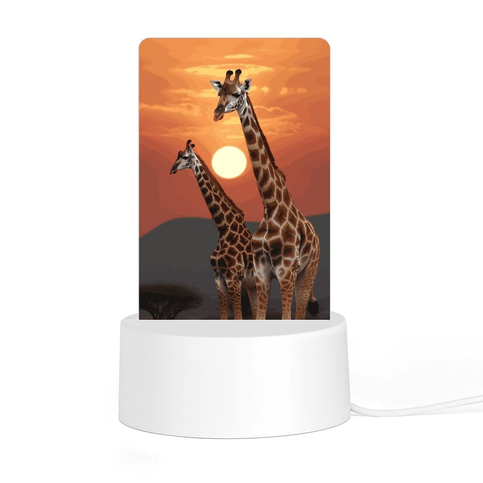 JTREHY Acrylic Night Light with Base, Giraffe at Sunset Printed Desktop Night Light LED Bedside Night Light for Bedroom, Bathroom, Corridor, Holiday Gift