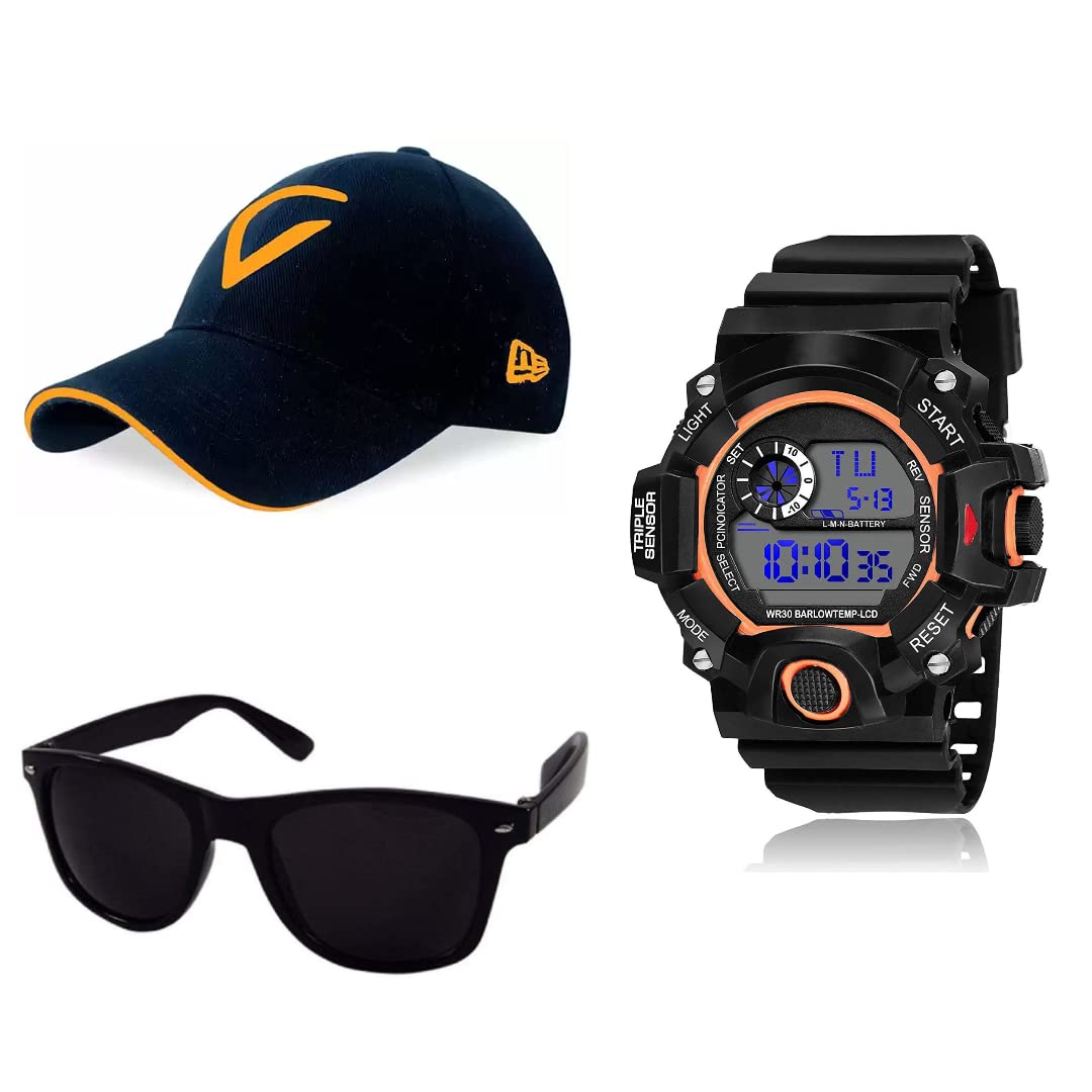 UNEQUETREND Digital Sports Watch, Multi-Functional Watch for Boys & Men with Cap and Goggle, Combo Pack of 3-WCS-2636- Orange (B09SL382B9) Amazon Price History, Amazon Price Tracker