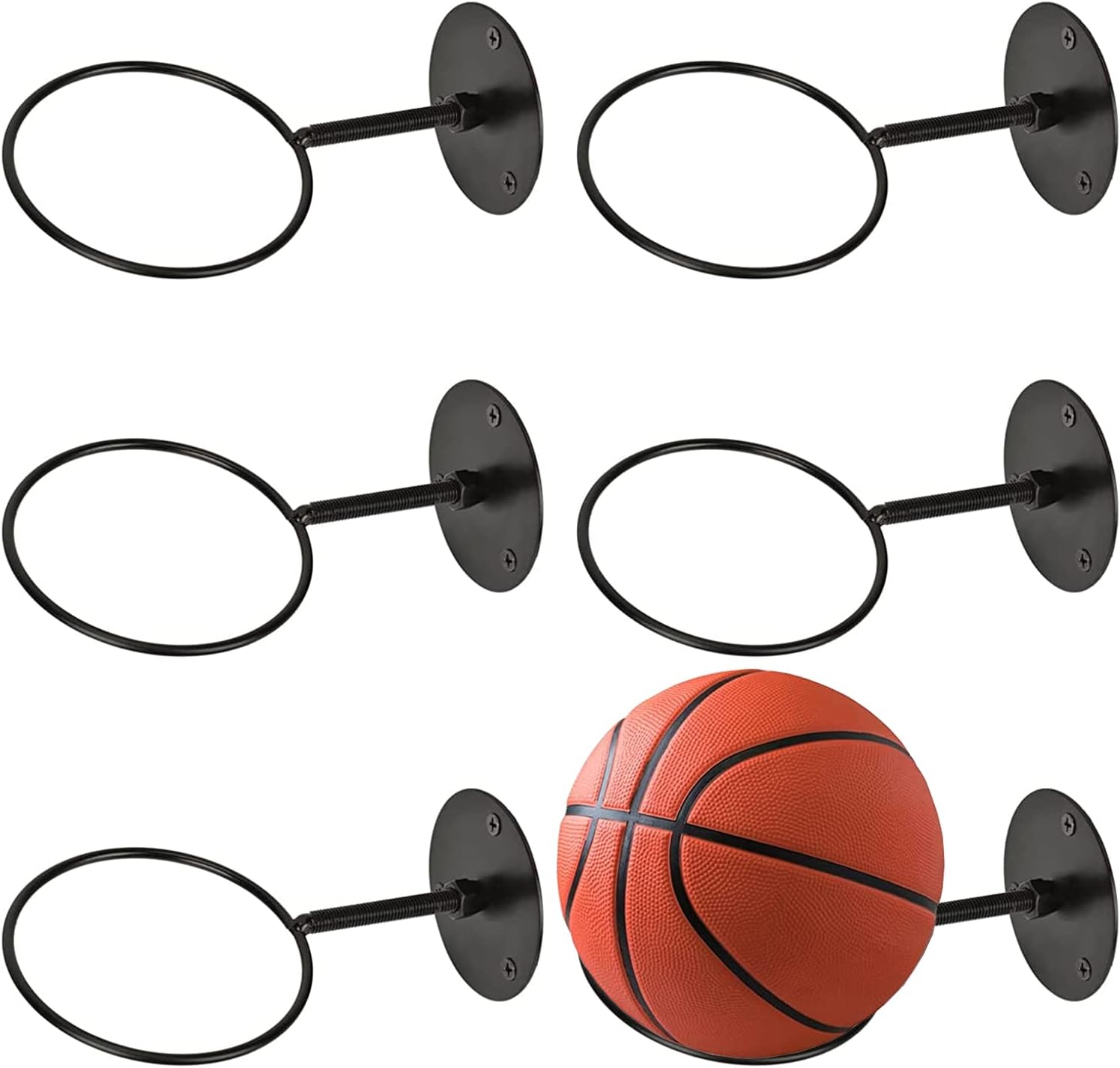 Metal Ball Holder Wall Mount Set of 6,Universal Ball Rack Holder Space Saver Sports Ball Holder,Universal Ball Rack Display Rack Storage for Soccer,Volleyball,Basketball,Teen boy Room Decor