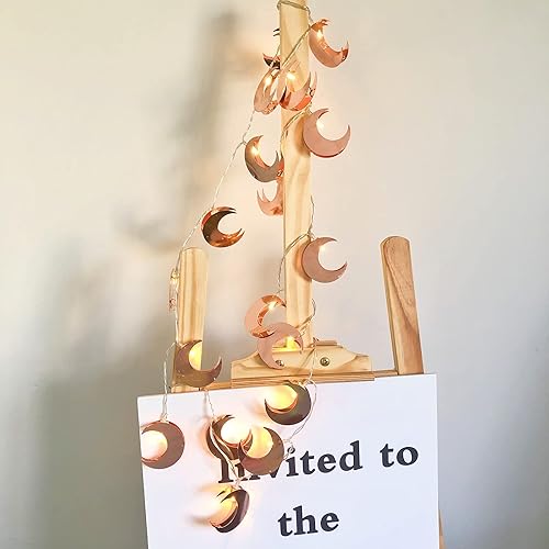 Vista 38 de Guirnalda de luces LED de plumas de oro rosa, farol de hojas de metal, funciona con pilas, luces de hadas para dormitorio, decoraciones de boda