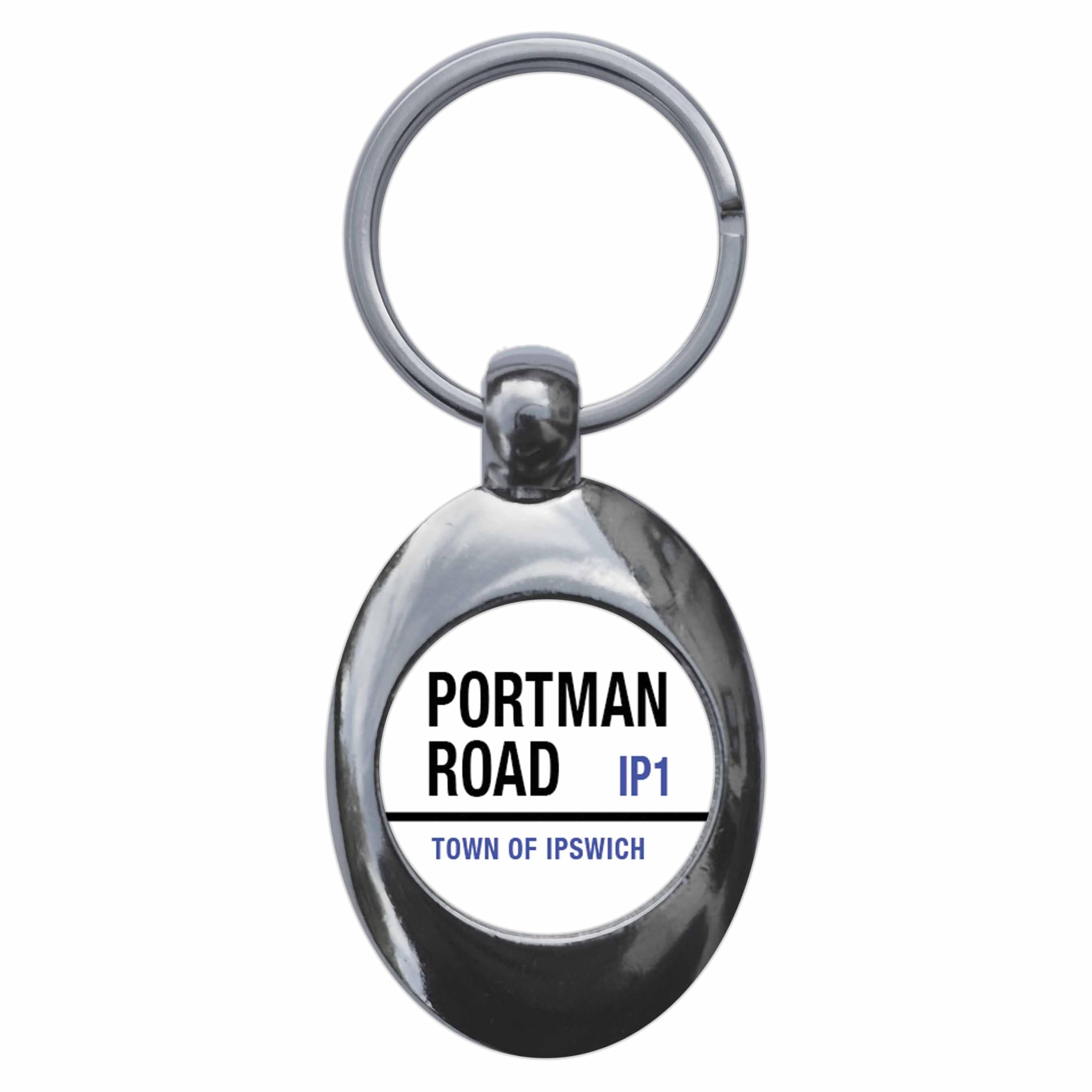 Ozorath Portman Road IP1 Town of Ipswich Road Sign Keyring Keychain Key Ring Chain With Trolley Coin