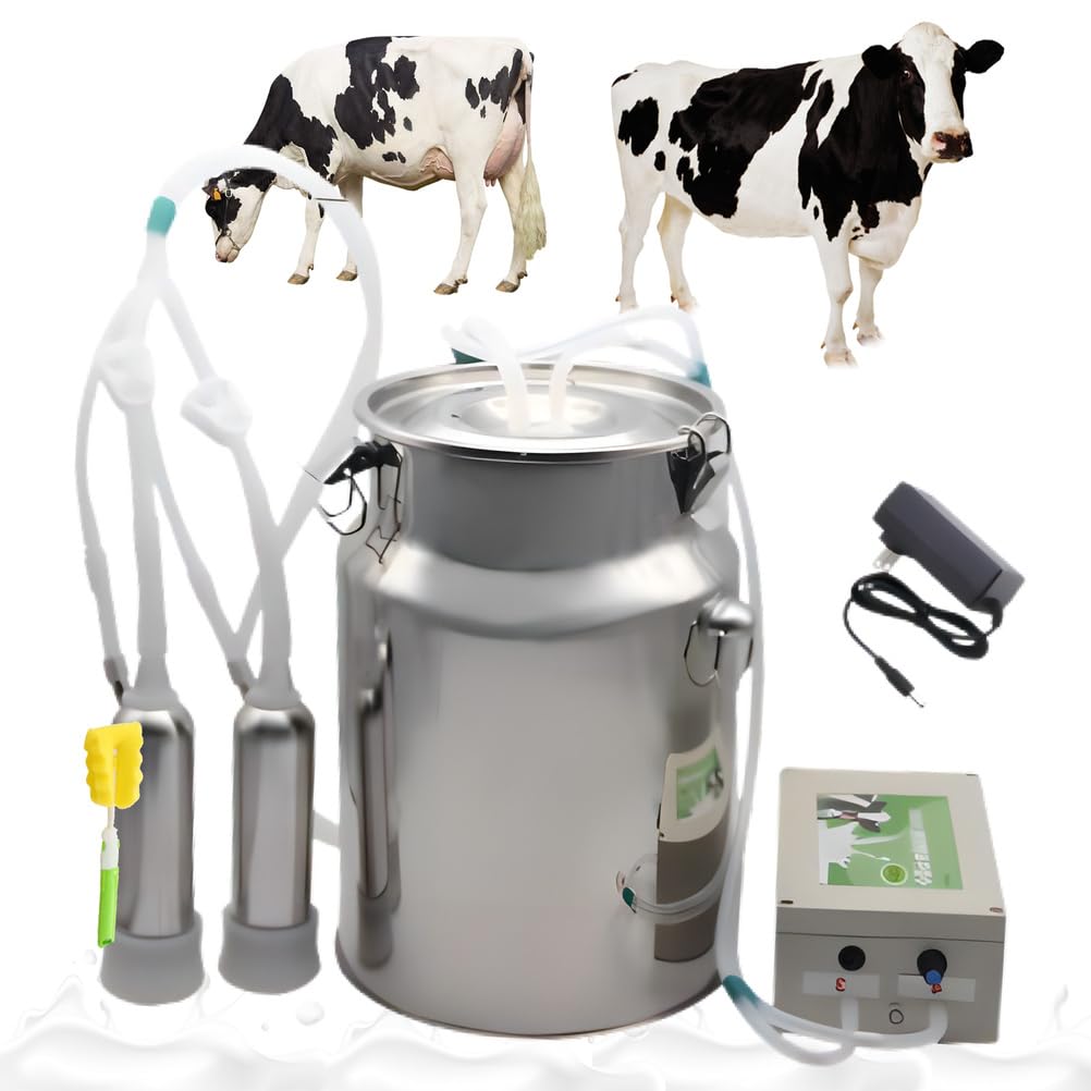 Mungitrice elettrica per mucche, ricaricabile, con secchio in acciaio inox, tubo in silicone, arresto automatico, alimentazione a batteria, capacità 5 l
