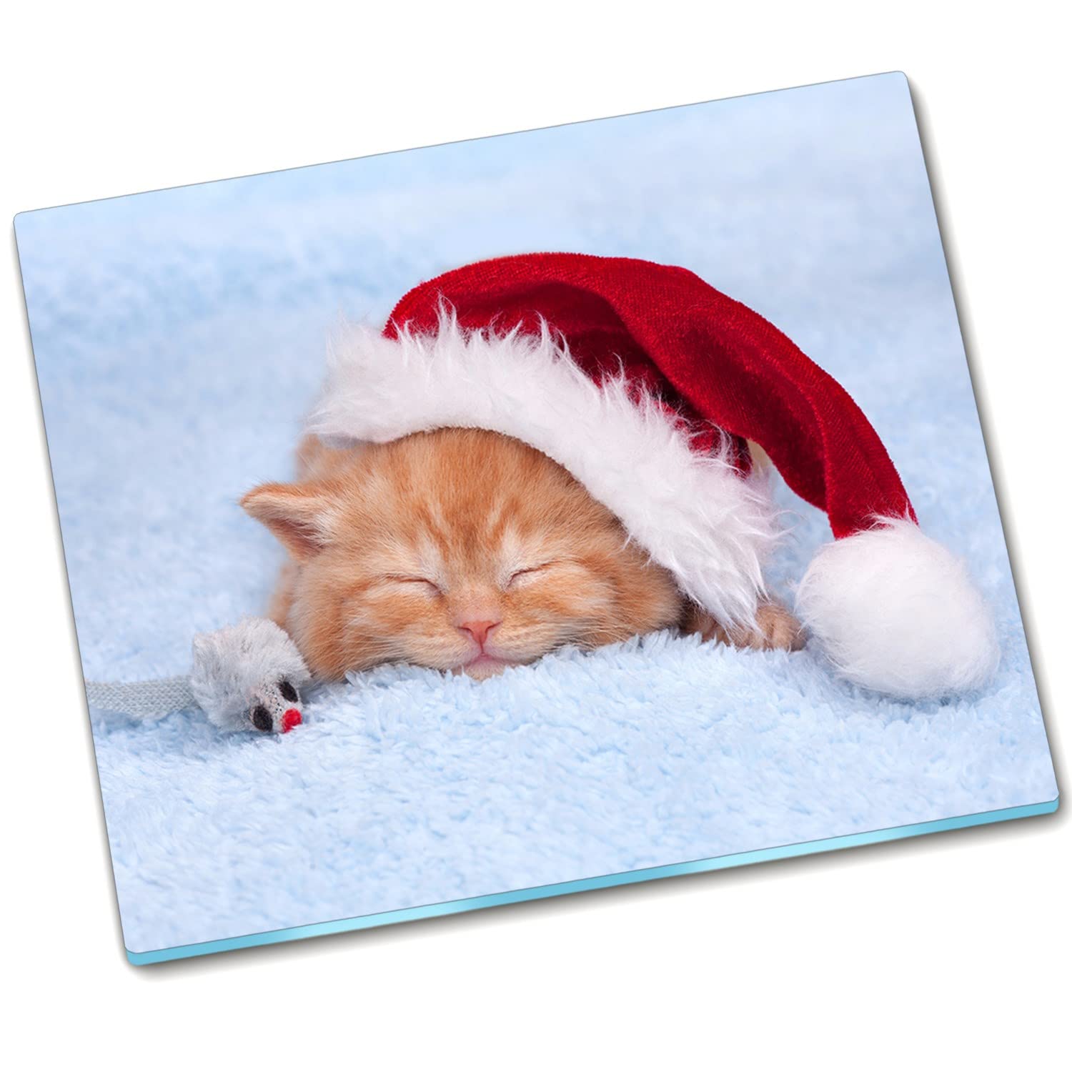 Planche a decouper en verre 60x52 cm protection poele motif chat de Noel
