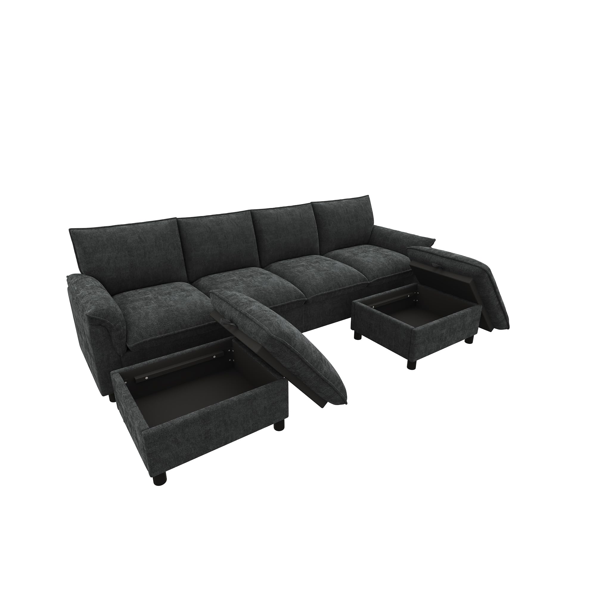 Merax Modulares Cloud-Sofa U-Form 265cm, Gemütliche Wohnlandschaft mit 2 Stauraum-Hockern, Bequemes Ecksofa mit tiefer Sitzfläche, Couch für Wohnzimmer, Grau