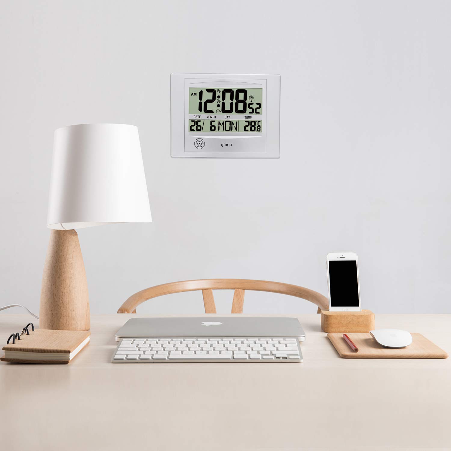 QUIGO Digital Wall Clock Radio Controlled Alarm Clock Large Display