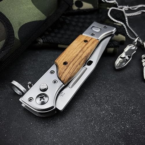 Goshawk 6901234541137 9 Inch Ak47 Push Button Lock Pocket Knife With Slide Safety Lock,Assisted Opening Folding Knives,8Cr13Mov Steel Blade And Wooden Handle,Edc Tactical Knife thumb #7