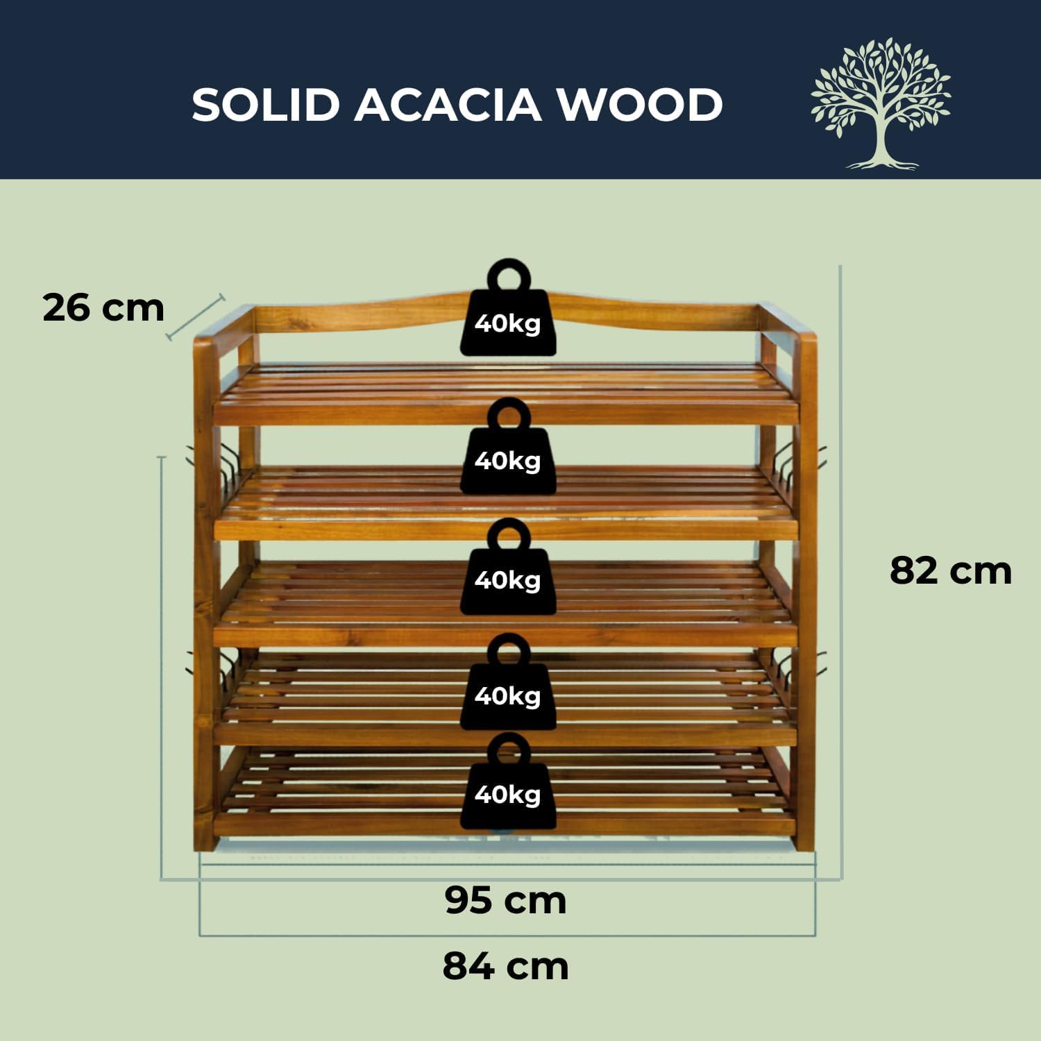 Casaria® Zapatero 5 Baldas Estantería Organizador Zapatos 95x26x82cm Madera Acacia Certificado FSC® Entrada Pasillo