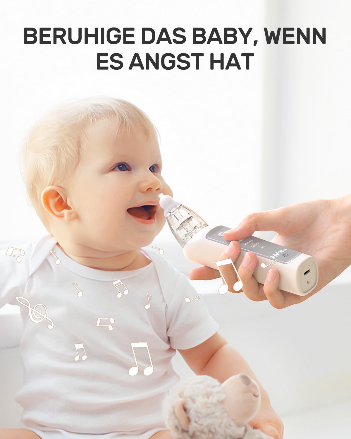 Nasensauger Baby, Nasensauger Baby Elektrisch, Elektrischer Nasensauger Baby Staubsauger Wiederaufladbar Mit 3 Saugstärken Musik Funktion Und 3 Größen Silikon Tipps