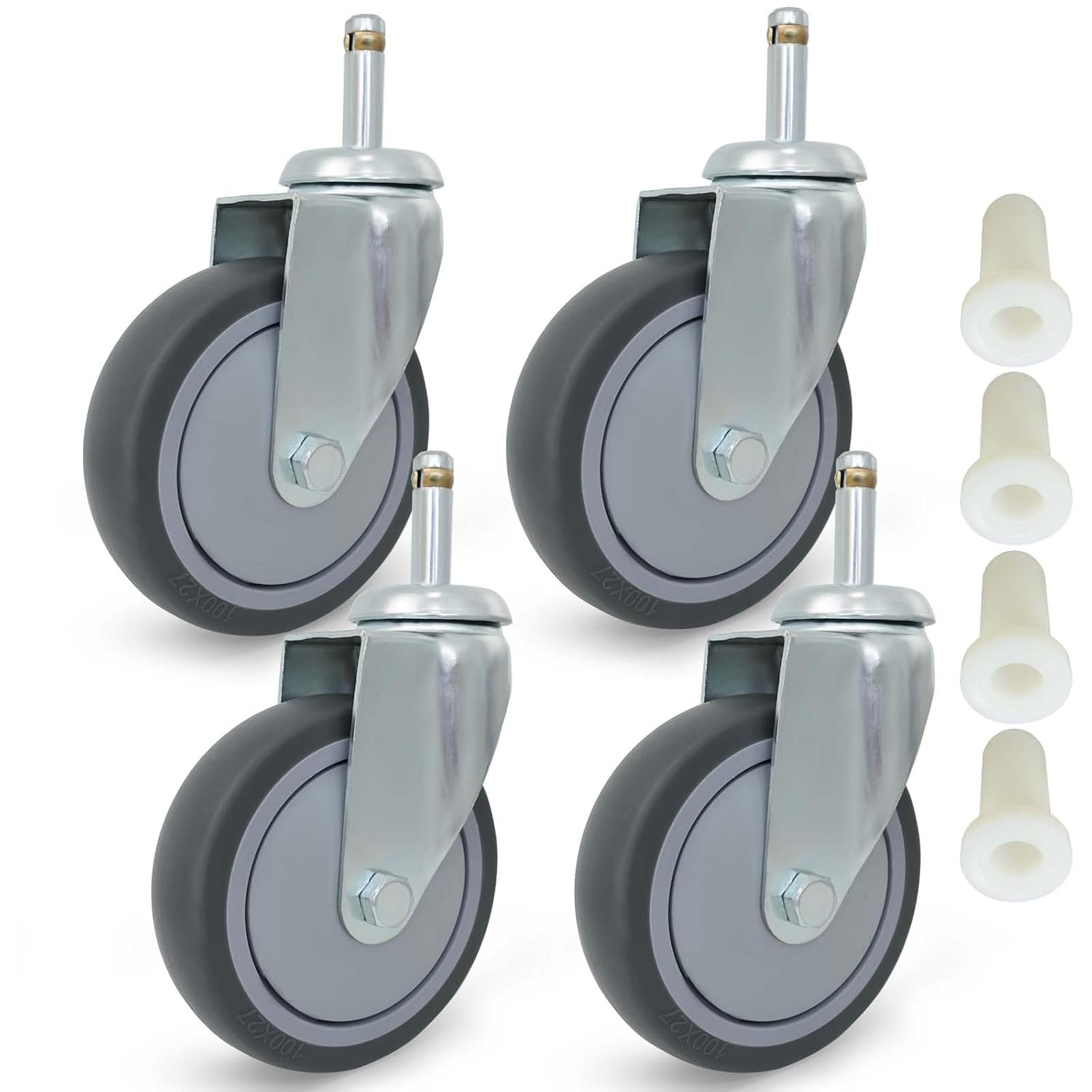 MySit Stem Caster Wheels with 7/16-Inch Stem Diameter, 2-Inch Swivel TPR Wheel for Mop Buckets, Utility Carts and Shop Vacs - Set of 4
