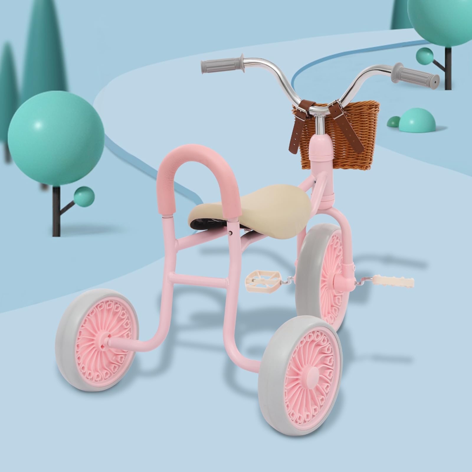 Triciclo per Bambini, Triciclo per Bambini con Pedali e Cestino, Triciclo per Imparare a Camminare per Bambini di 2-6 Anni (Rosa)
