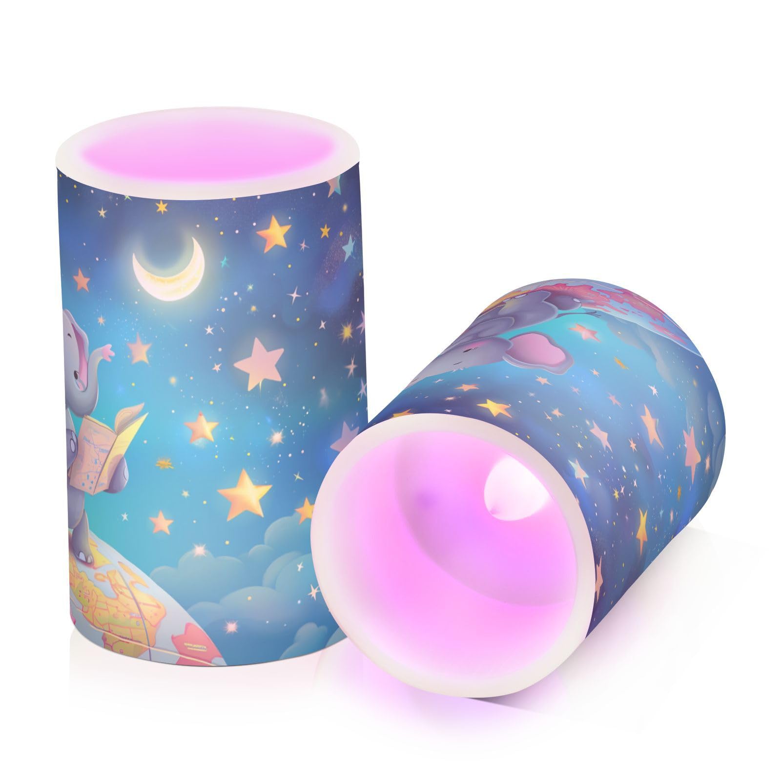 Elephant Stars Flickering Flameless Candles Battery Operated with Remote Timer,Tea Light Candles LED Pillar Votive Candles Set of 2 for Outdoor Indoor Decorations