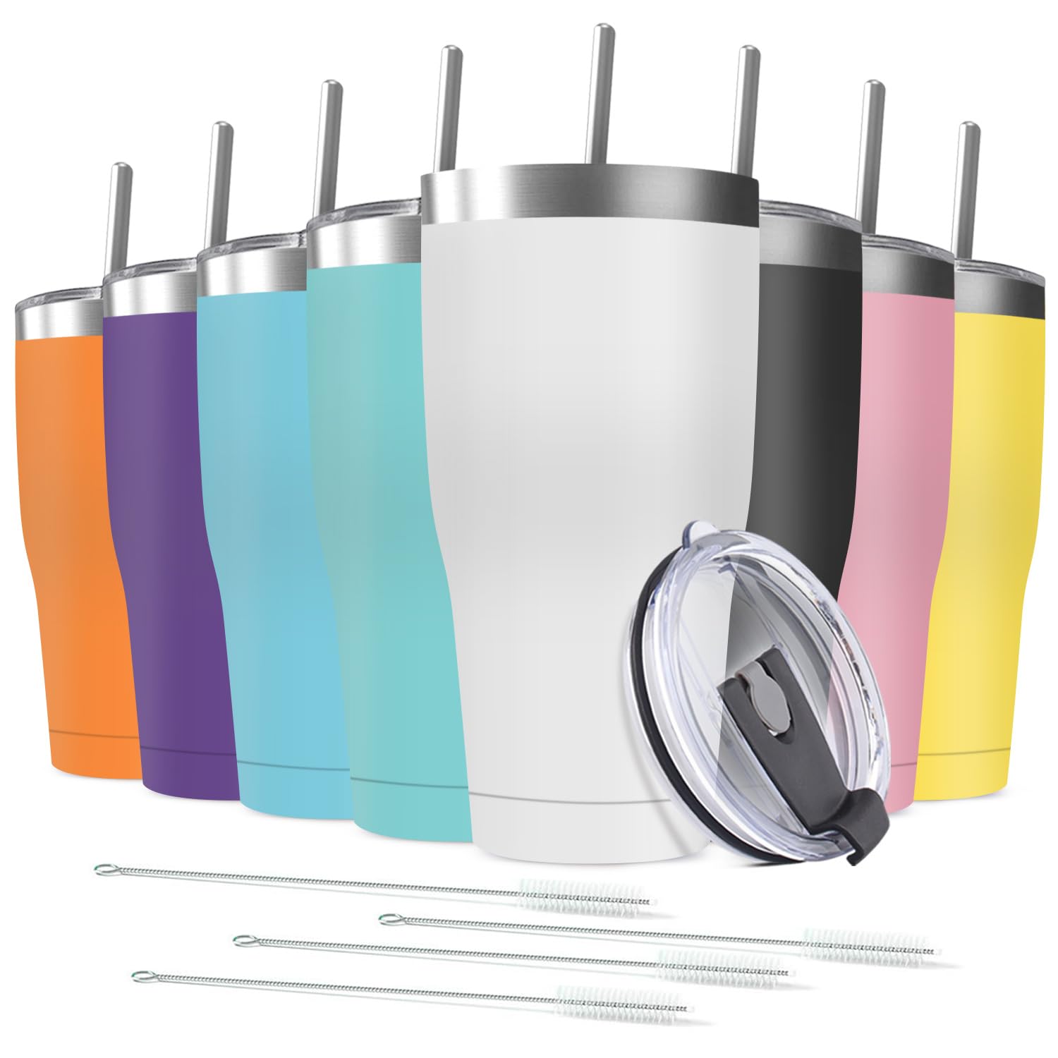 Sponsored Ad - 8 Pack 30oz Stainless Steel Tumblers Bulk Reusable Travel Mugs with Lid, Double Wall Powder Coated Coffe Cup for Home, Office, Outdoor Suitable for Vehicle Cup Holders