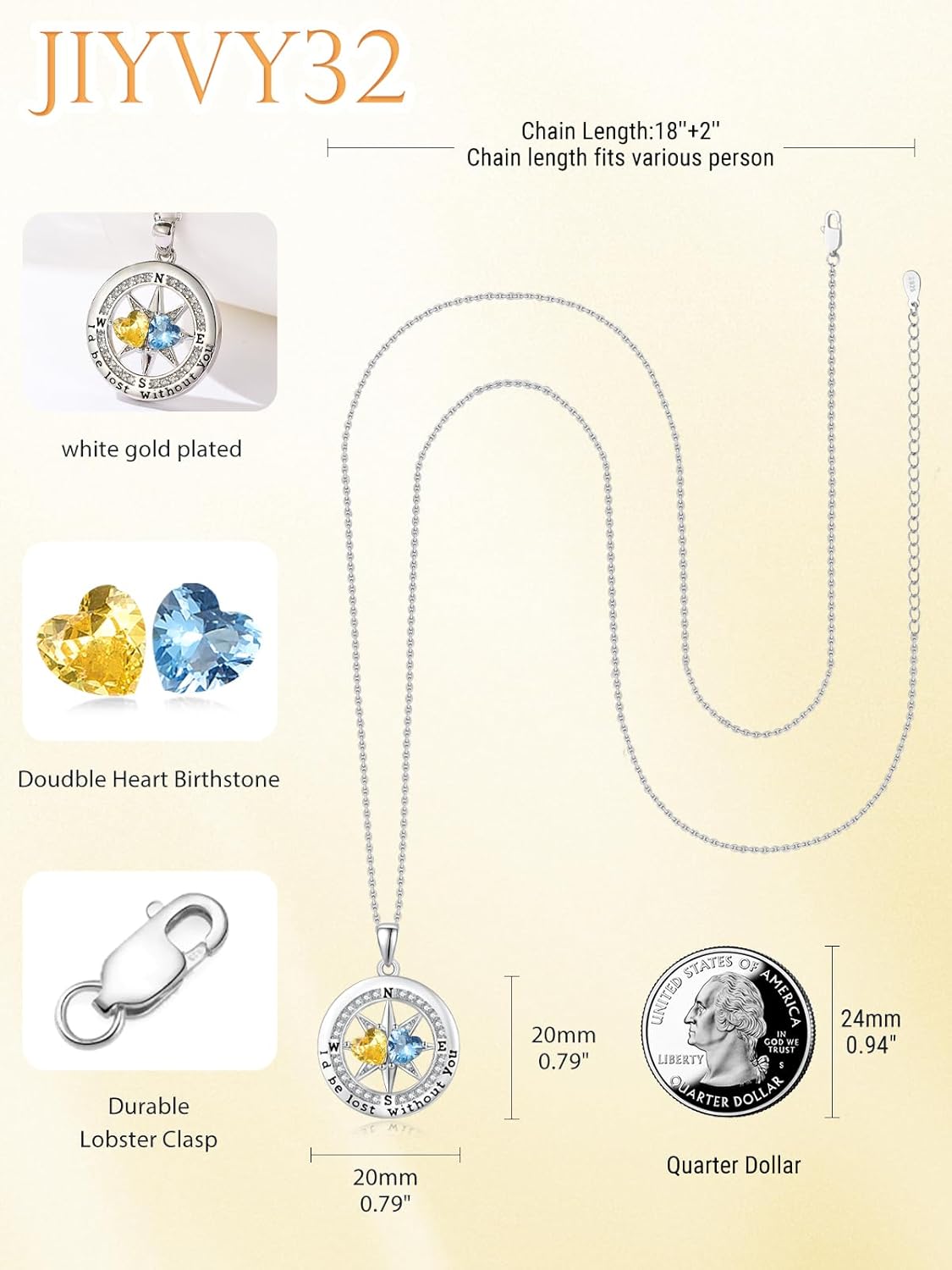 Christmas Gifts Compass/Clover/Cross Necklace for Women Exquisite Anniversary Birthday Gifts for Wife Her Double Birthstone Pendant jewelry ‘I'd be Lost Without You’ - Image 2