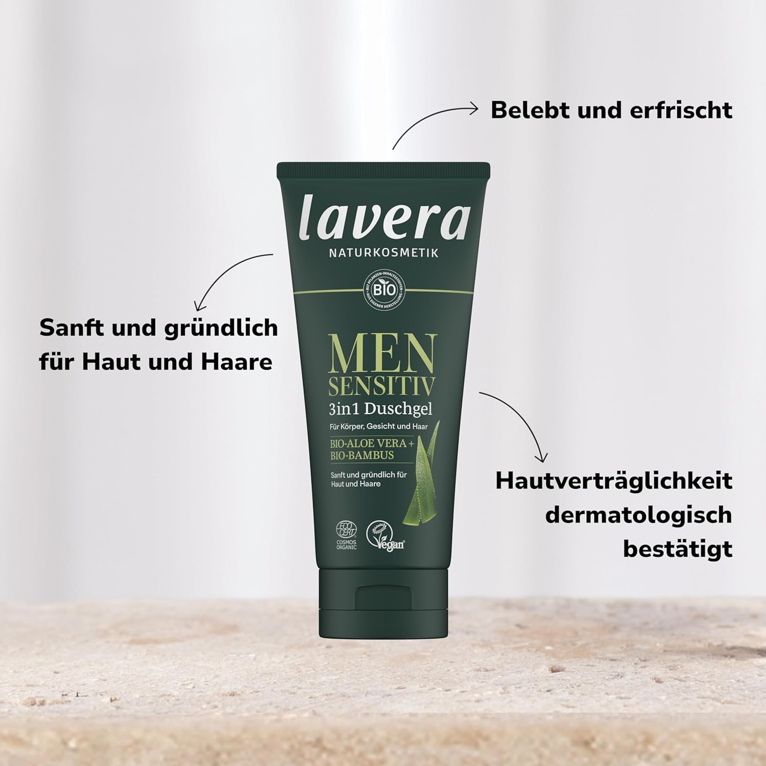 lavera Men sensitive 4in1 Pflege-Set + Kulturbeutel mit Duschgel, Creme & Deo in Kulturtasche, Zertifizierte Naturkosmetik für sensibler Haut