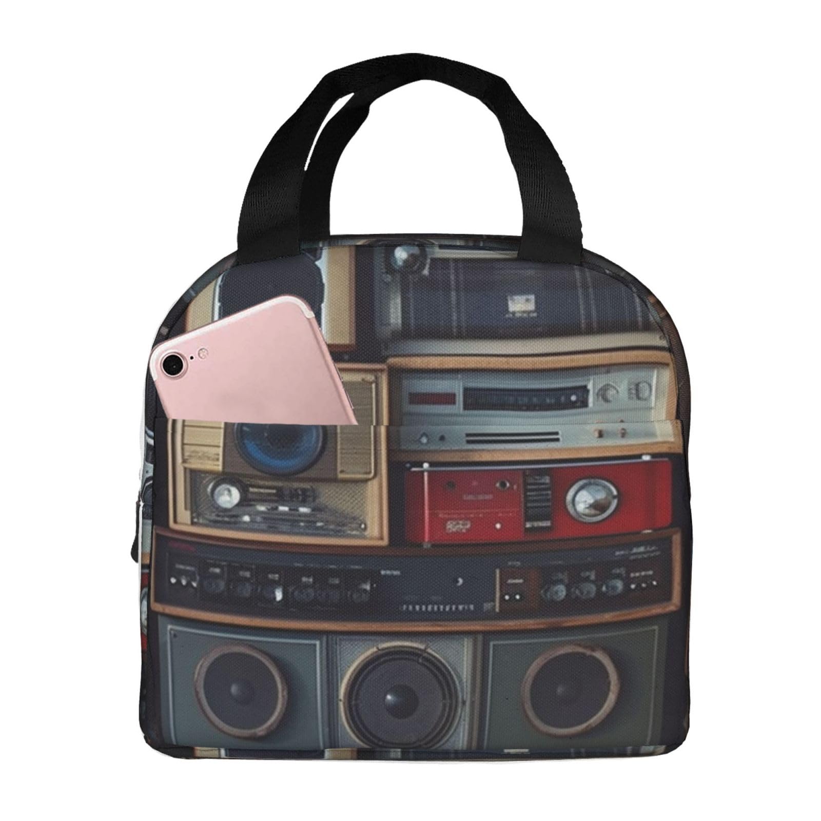 NONHAI Lunch Bag Insulated Vintage Wall of Radio Boombox Lunch Box for Women Men Reusable Lunch Tote Cooler Bag for Office Picnic