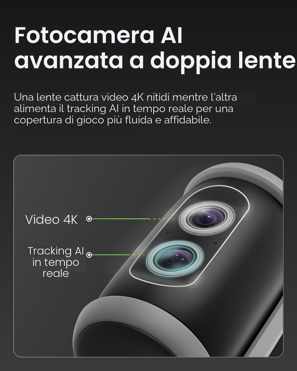 XbotGo Falcon 4K AI Sport Fotocamera con tracciamento automatico - Calcio & Pallacanestro per squadre, Action Cam con streaming live senza ABO, doppia fotocamera, fino a 4,5 ore di registrazione