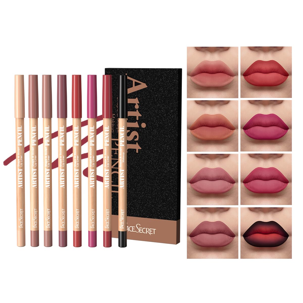 8 PCS Lip Liner Pencil Set, Matte Nude Lip Contour Lipliner, Waterproof Long Lasting Lipstick Lip Liner Set
