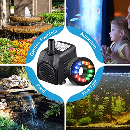 2 Pack 15W 220Gph Submersible Fountain Water Pump With 12 Led Lights, Aquarium Fish Tank Water Pump With 13Mm And 8Mm Spray Nozzles 9.8Ft Tubing For Water Feature Pond Home Fountain Statuary Gardens #TOP6
