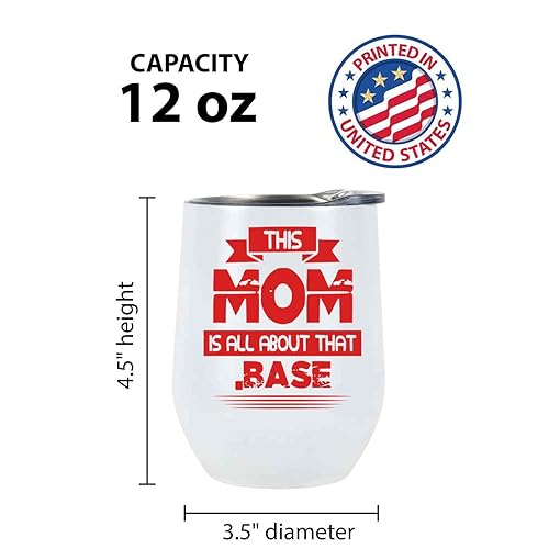 Miniatura 4 de Mother's Day Gift, Surprise for Baseball-loving Mother - Framed Bat and Ball That Base This Mom's Design, 12 Oz White Stainless Steel Wine Tumbler