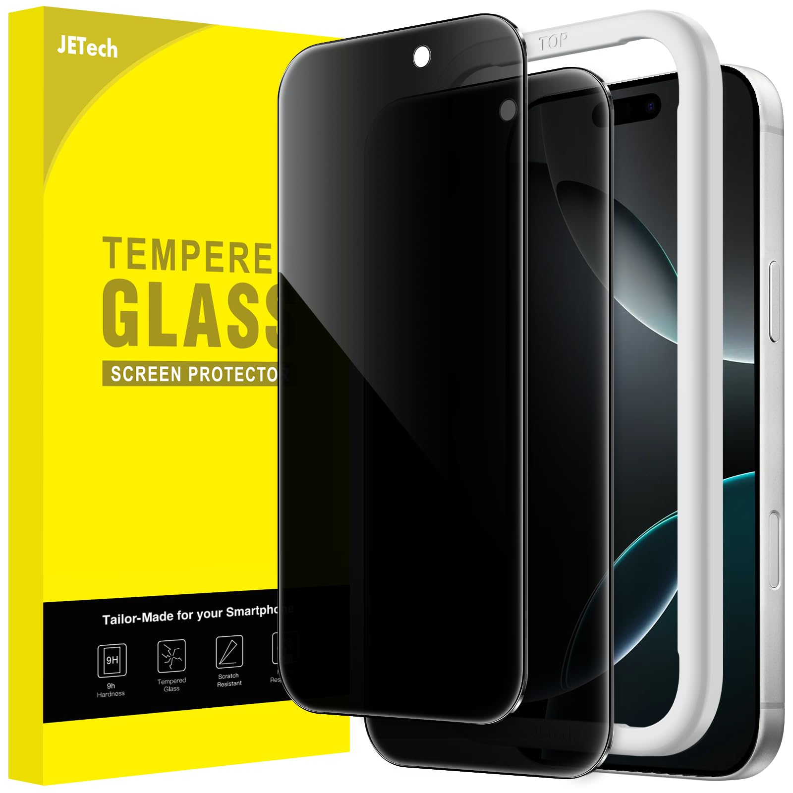 JETech Privacy Pellicola Protettiva per iPhone 16 Pro 6,3 Pollici, Anti-Spy Vetro Temperato Film con Strumento di Installazione Facile, Pacco da 2