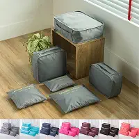 Kit Organizador de Mala 6 Peças para Viagem – Necessaires Dobráveis Impermeáveis e Respiráveis – Organização de Roupas, Acessórios e Higiene – Compacto, Resistente e Versátil (Cinza)