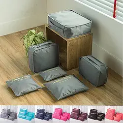 Kit Organizador de Mala 6 Peças para Viagem – Necessaires Dobráveis Impermeáveis e Respiráveis – Organização de Roupas, Acessórios e Higiene – Compacto, Resistente e Versátil (Cinza)