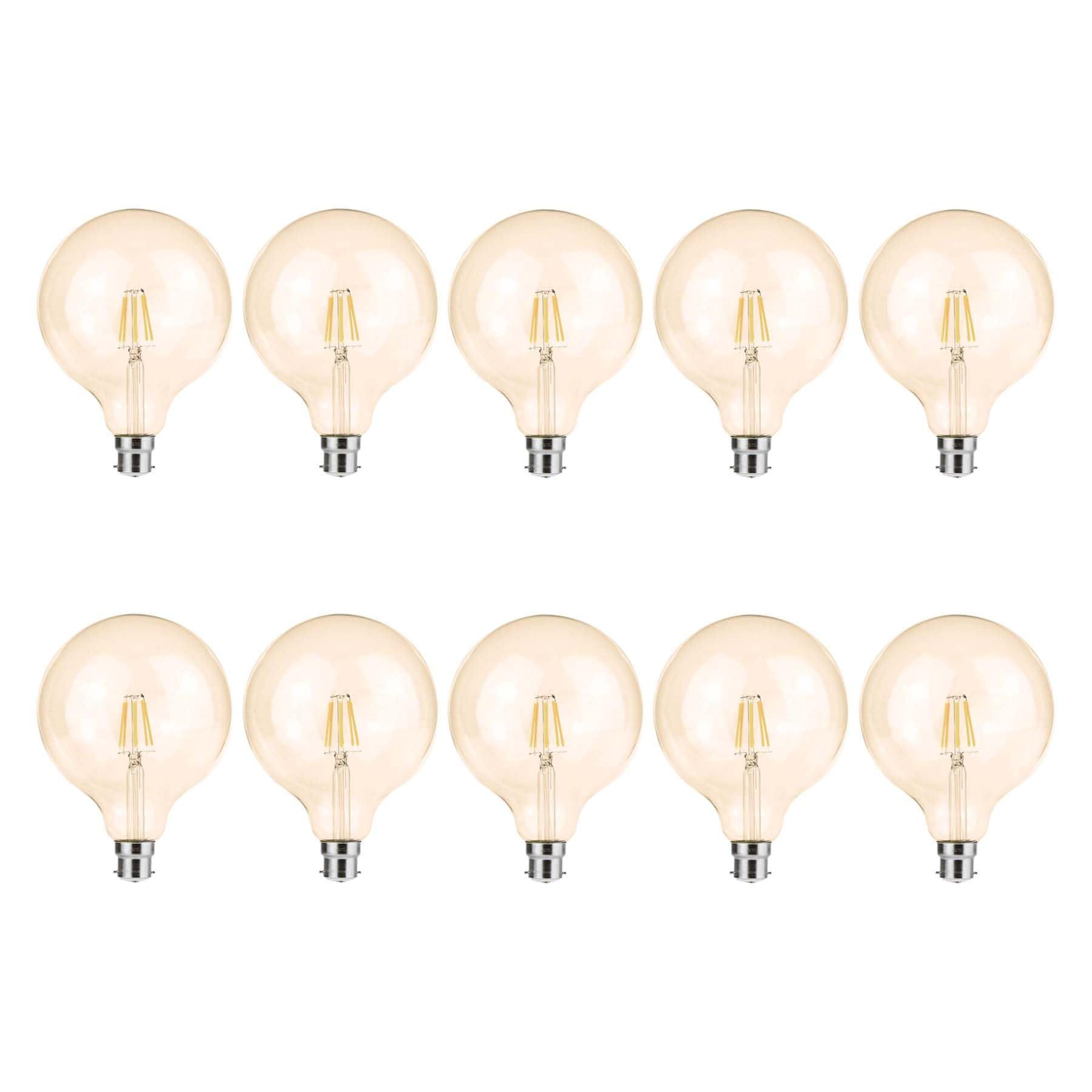 G.W.S® LED Filament Bulb, G125 B22 Bayonet, LED Globe Bulb, 8W Dimmable Warm White 2700K, Amber Glass, Pack of 10 — image 1