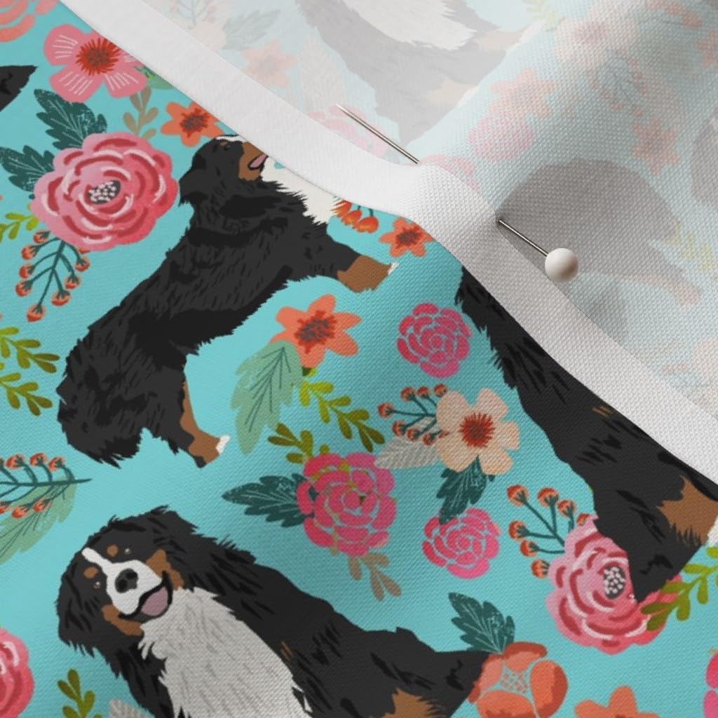 Spoonflower Fabric - Bernese Mountain Dog Florals Breed Cute Dogs Best Turquoise Flower Printed on Petal Signature Cotton Fabric by The Yard - Sewing Quilting Apparel Crafts Decor