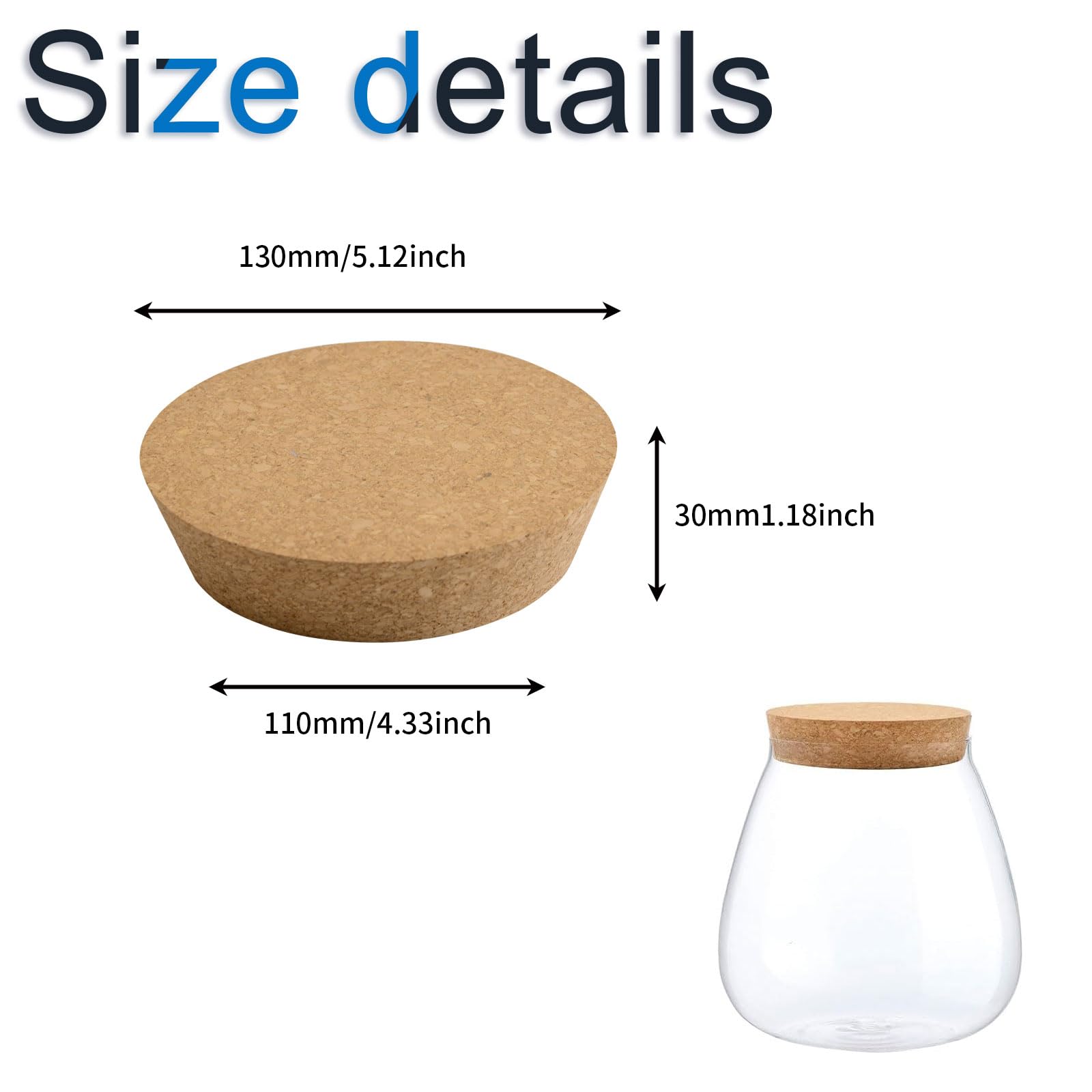 INCREWAY 2PCS Tapered Cork Stoppers Cork Plugs Replacement Corks for Wine Bottle Glass Bottle Jars 130 * 110 * 30mm - Image 2