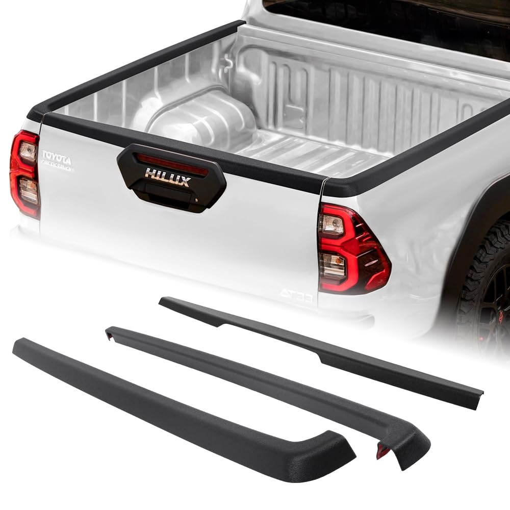 Kit de Protección de 3 Piezas para Toyota Hilux 2021-2026 (Invincible GR Sport) Doble Cabina, Protector de Portón Trasero con Recorte para Maneta y Rieles Laterales LLDPE - Negro Mate (Caja Abierta)