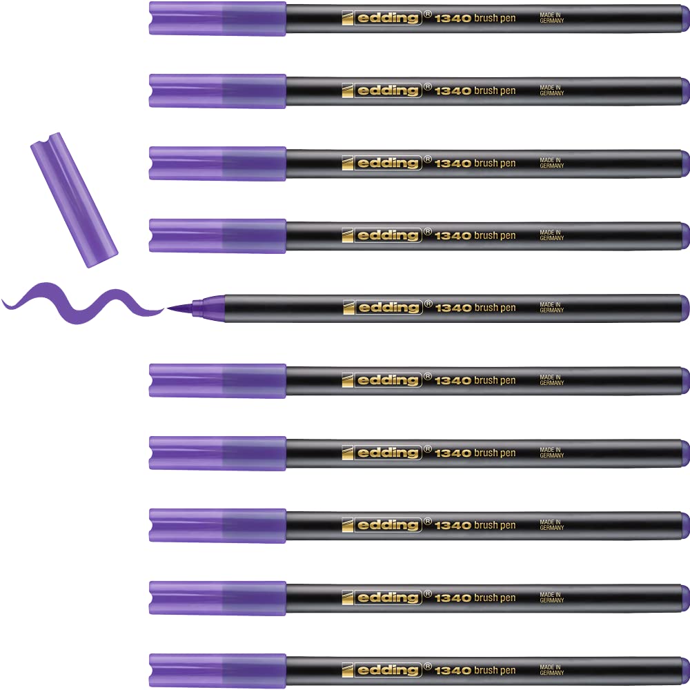 edding 1340 brush pen - violet - box of 10 - flexible brush tip - felt-tip pen for painting, writing and drawing - bullet journals, hand lettering, mandalas, calligraphy — image 1