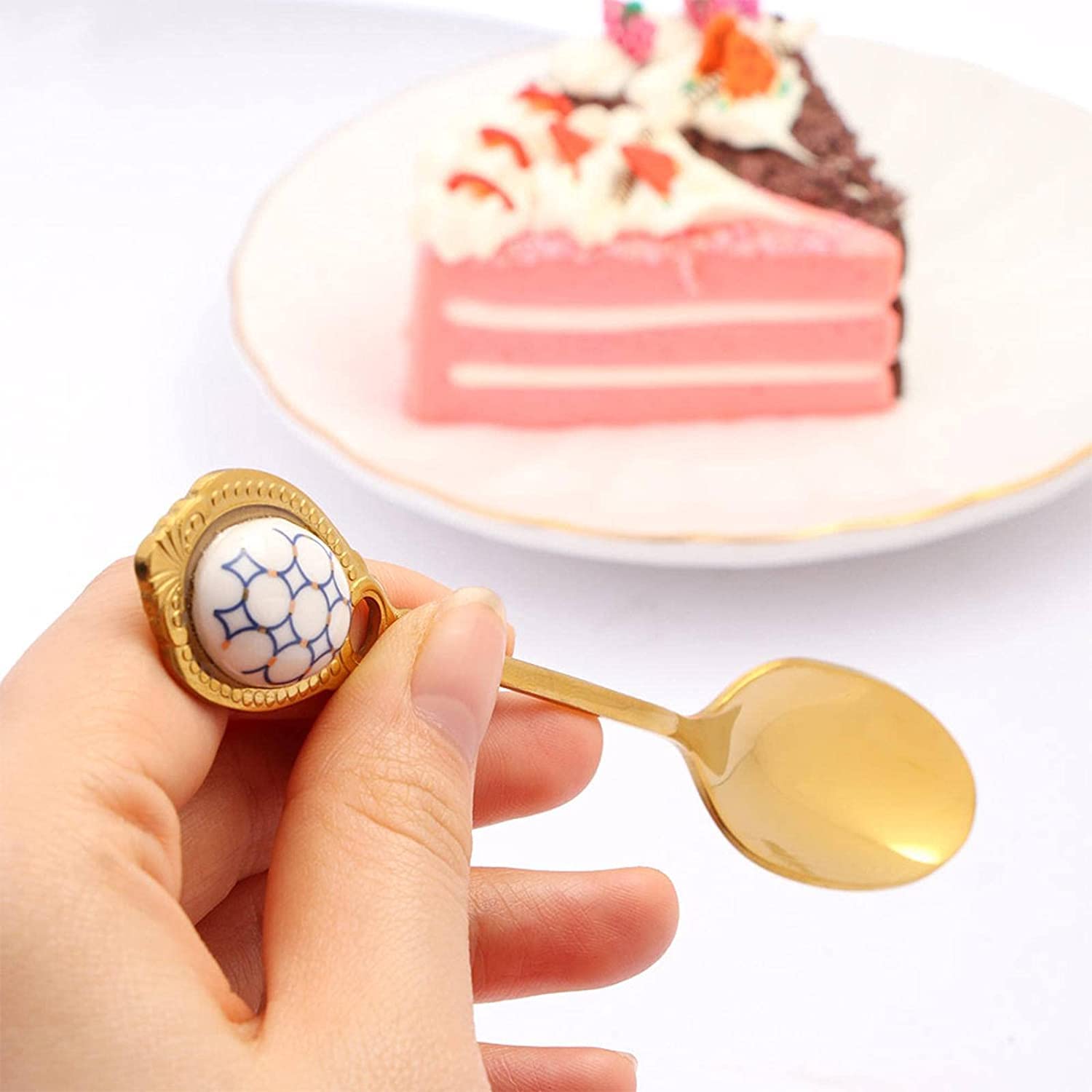 Löffel Restaurants Edelstahl Löffel Inlay Keramik Griff Kaffee Scoop Vintage Gold Farbe Dessert Kuchenschaufel Esslöffel Hause(D)