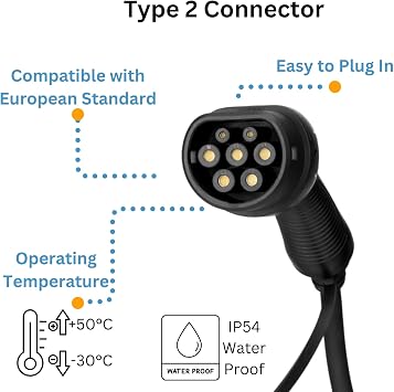 Type 2 Charging Cable 480V 32A 3-Phase 22kW with Wi-Fi Function - Smart EV Charging Cable - IEC 62196-2 EVSE Cable for Electric Vehicles