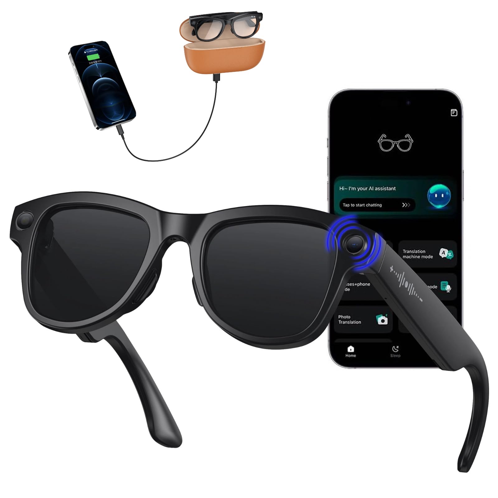 AI Smart Glasses 4K HD Camera 800w Anti-shake Sports Sunglasses Video Recording audio Bluetooth AI translation image recognition