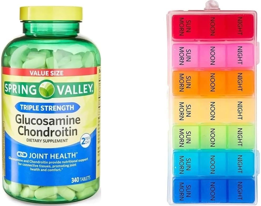 AaronDeals Bundle Premier Plus Day Pill Organizer & AaronDeals-Spring-Valley Triple Strength Glucosamine Chondroitin Tablets 340 Count