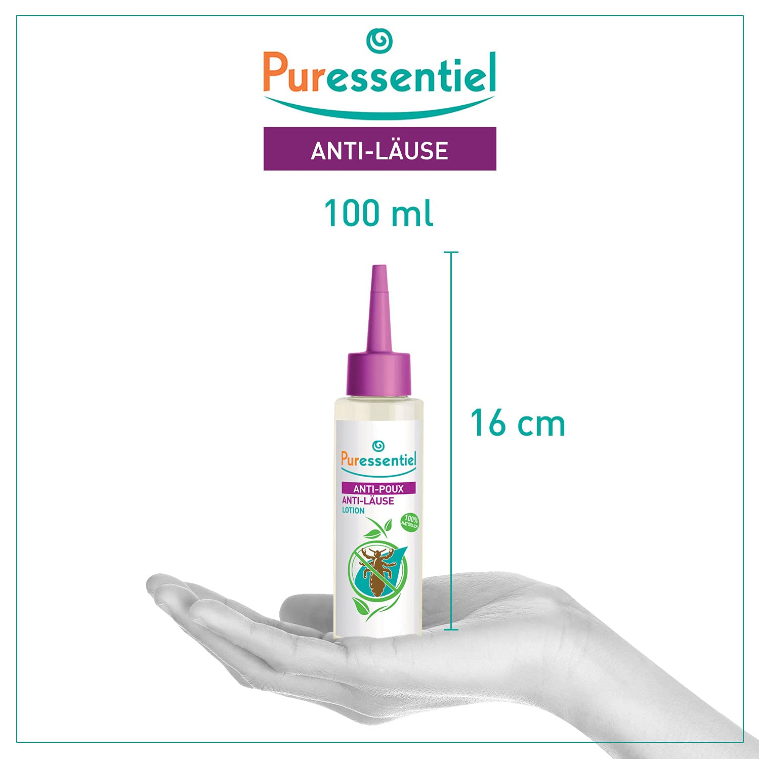 Anti-Läuse - Behandlungslotion mit Kamm - Bewiesene Wirksamkeit - Enfernt Läuse, Larven, Nissen - 100 Prozent natürlich - 100 ml