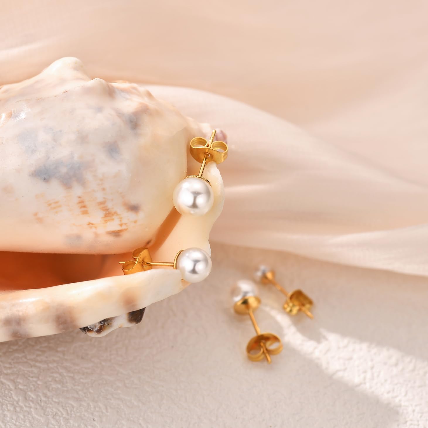 JINERA 5 Pairs Stud Earrings for Women 14K Plated Gold/Silver Pearl Ball Small Stud Earrings Set Cartilage Piercing Hypoallergenic Lightweight Flatback Earrings Jewelry Gifts for Women - Image 6