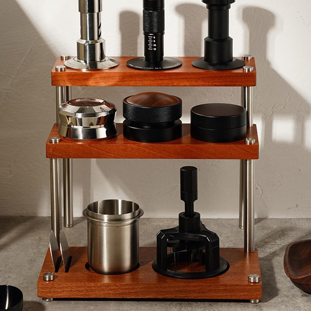 Estación de manipulación para espresso, soporte de acero de madera de 3