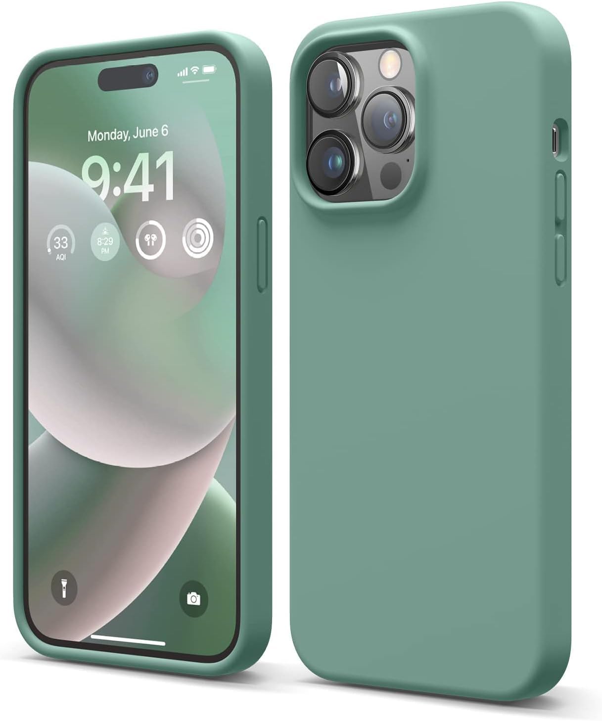 Tek.store Liquid Silicone for iPhone 14 Pro MAX case cover Full Body Protection, Shockproof, Slim, Anti-Scratch Soft Microfiber Lining - Midnight Green