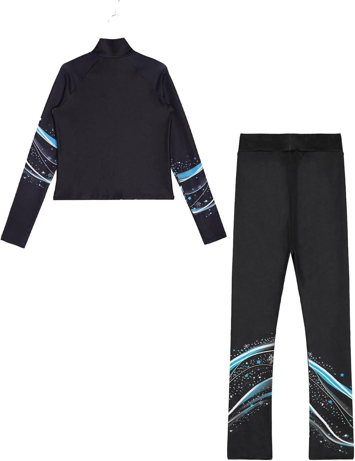 Mufeng Kids Girls Figure Ice Skating Tracksuit Gymnastics Dance Outfits Stylish Printed Jacket and Leggings Set
