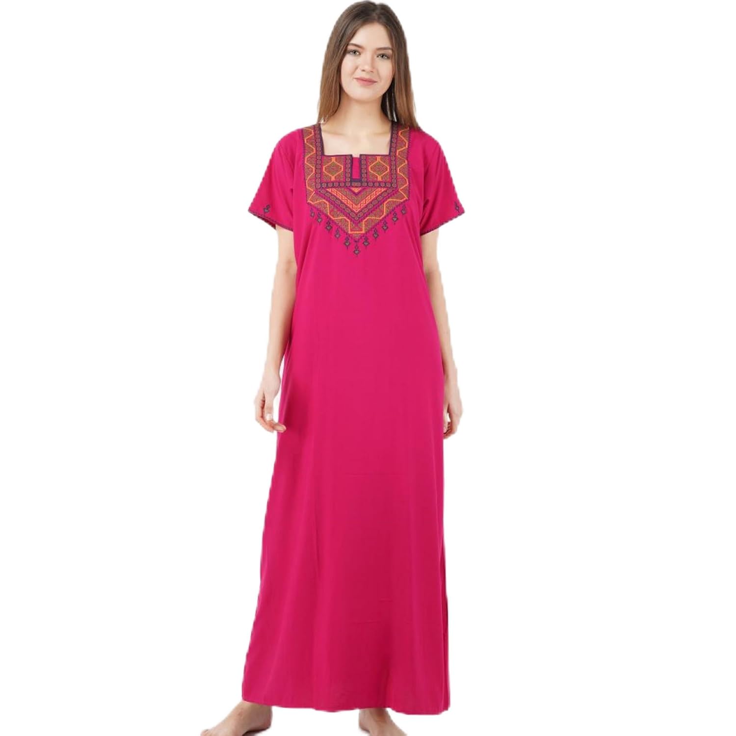 Premium Women Embroidery Night Gown Lizzybizzy Cotton Nighty Maxi