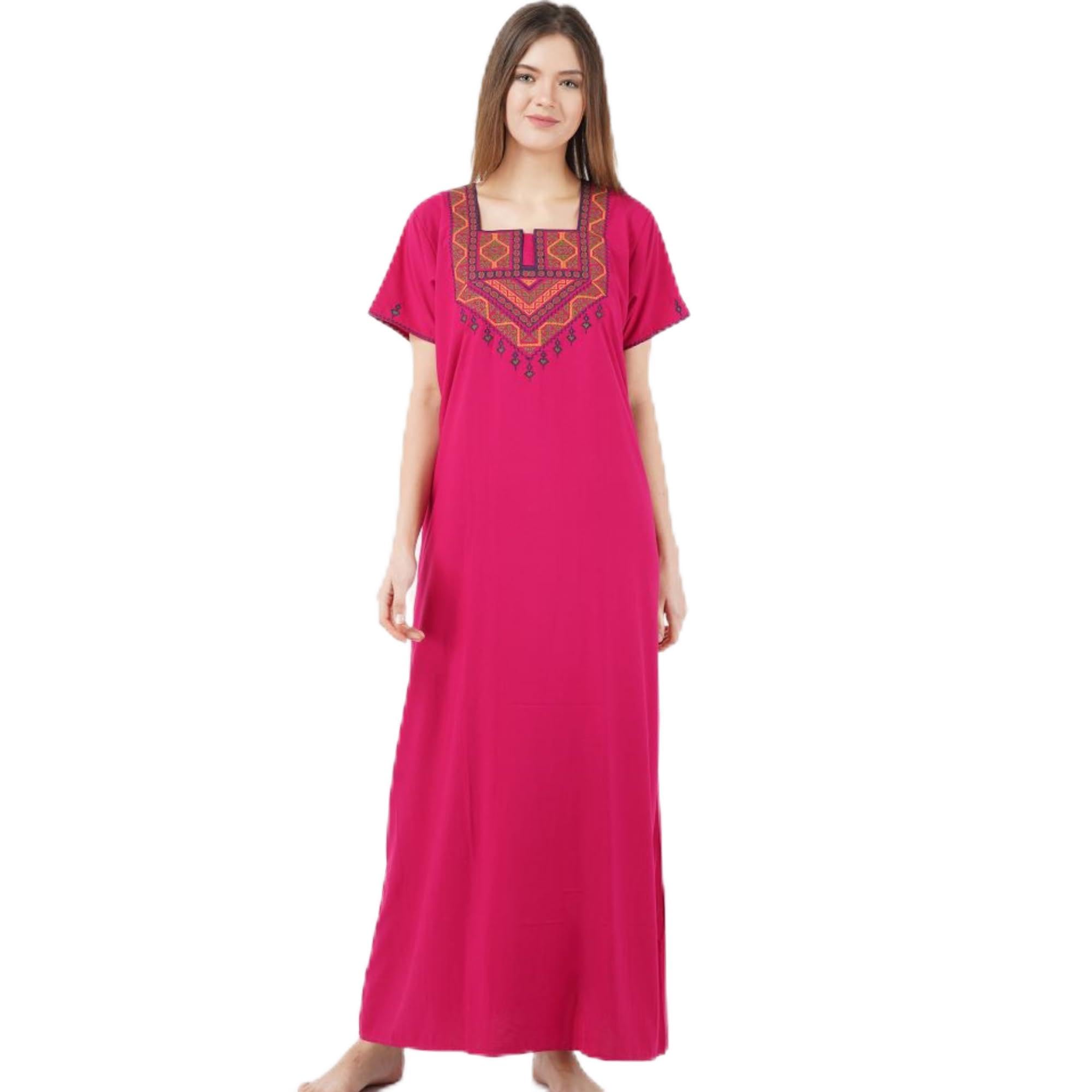 Premium Women Embroidery Night Gown Lizzybizzy Cotton Nighty Maxi-image-29
