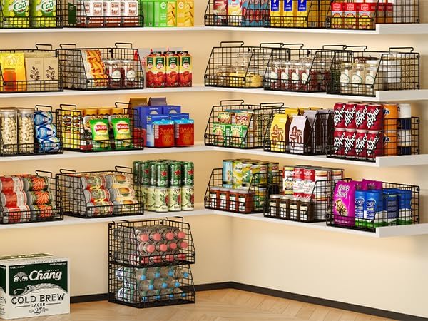 Stackable Wire Baskets for Pantry,6 Pank Metal Pantry Organizer Storage Bins for Kitchen Snack, Fruit, Potato, Onion & Vegetable Storage, Wire Baskets for Pantry Organization - Image 7