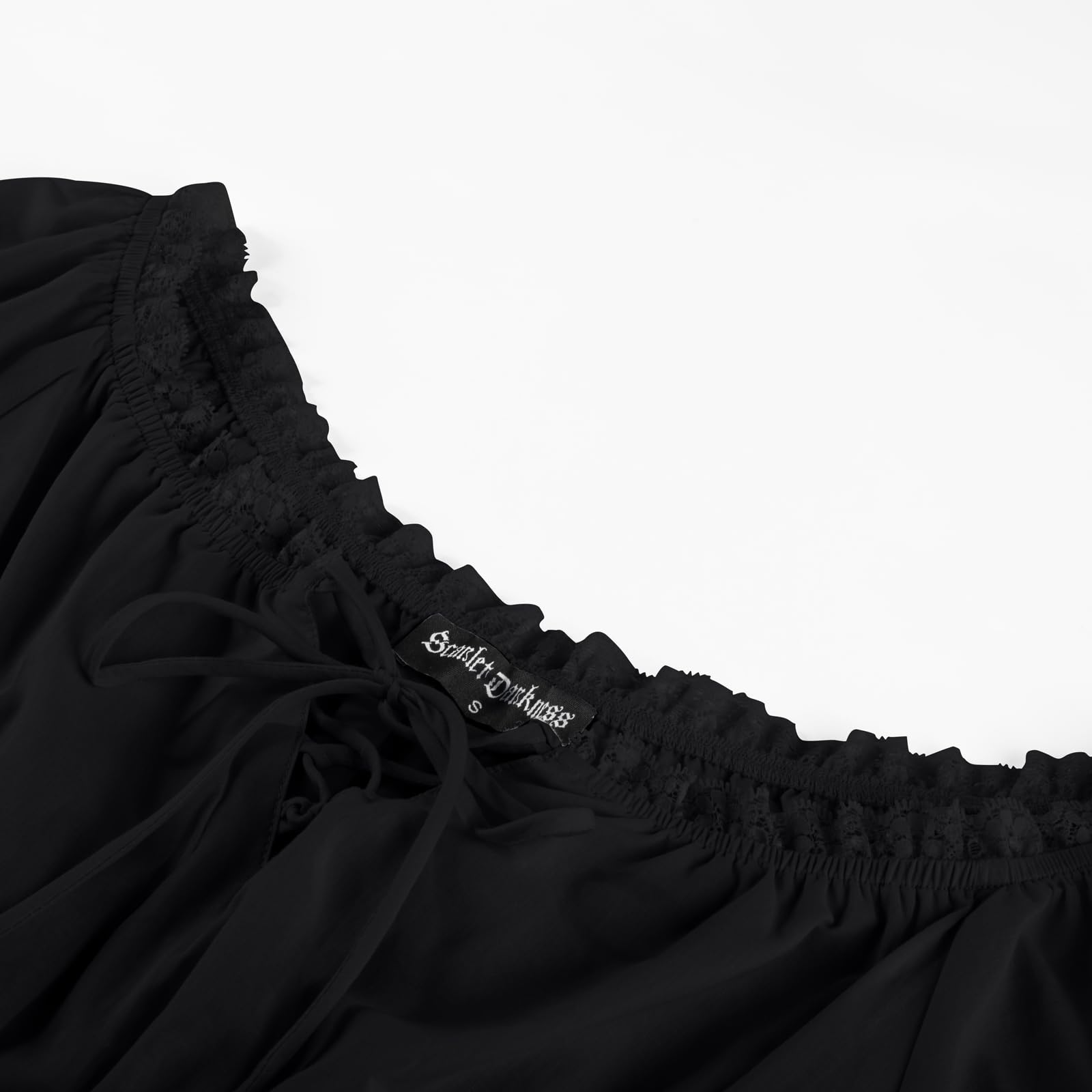 SCARLET DARKNESS Damen Renaissance Trachtenbluse Schulterfrei Gesmokte Bluse Baumwolle Mittelalter Tops
